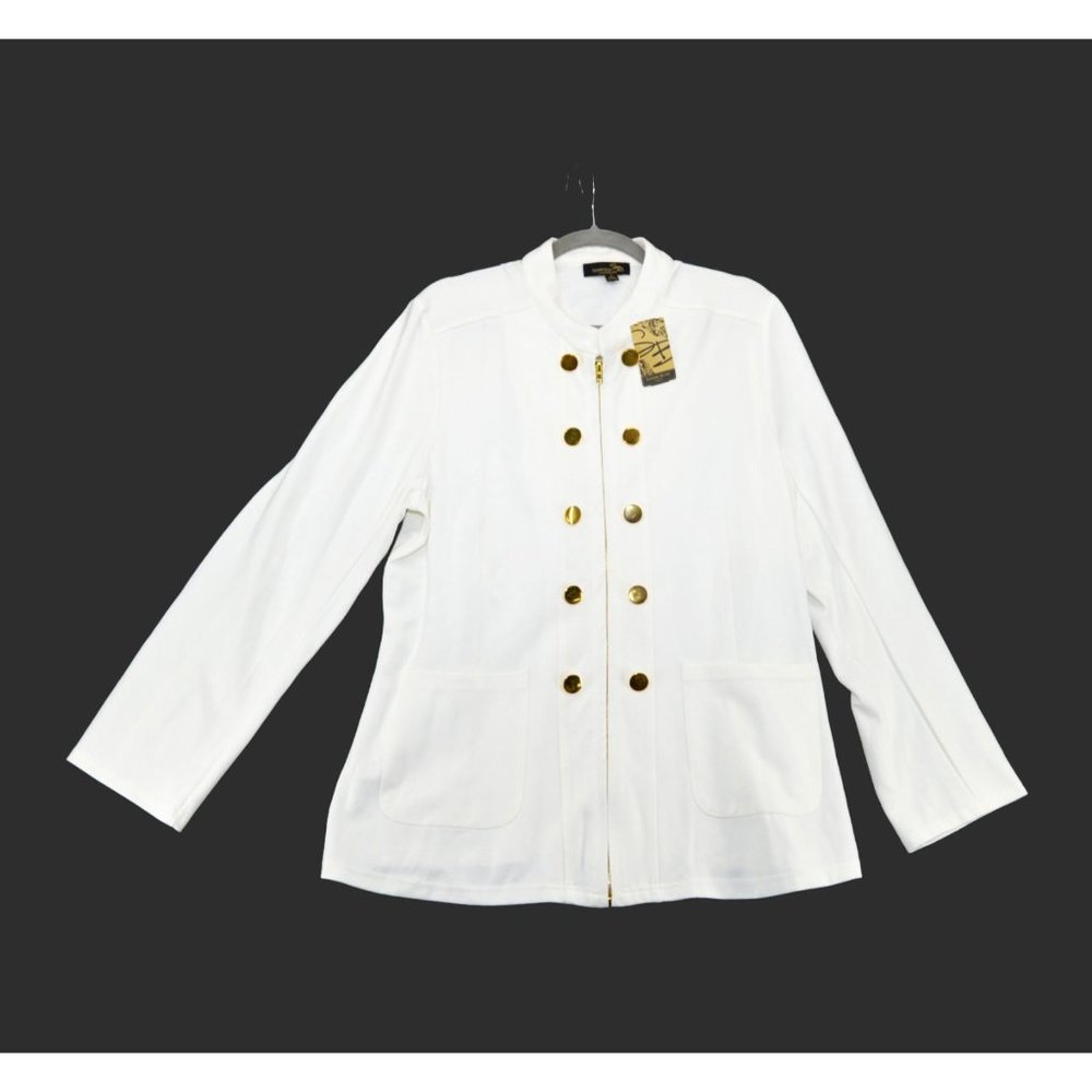 NWT $129 Suzanne Betro Womens White Military Zip Jacket 2 Pockets 1X